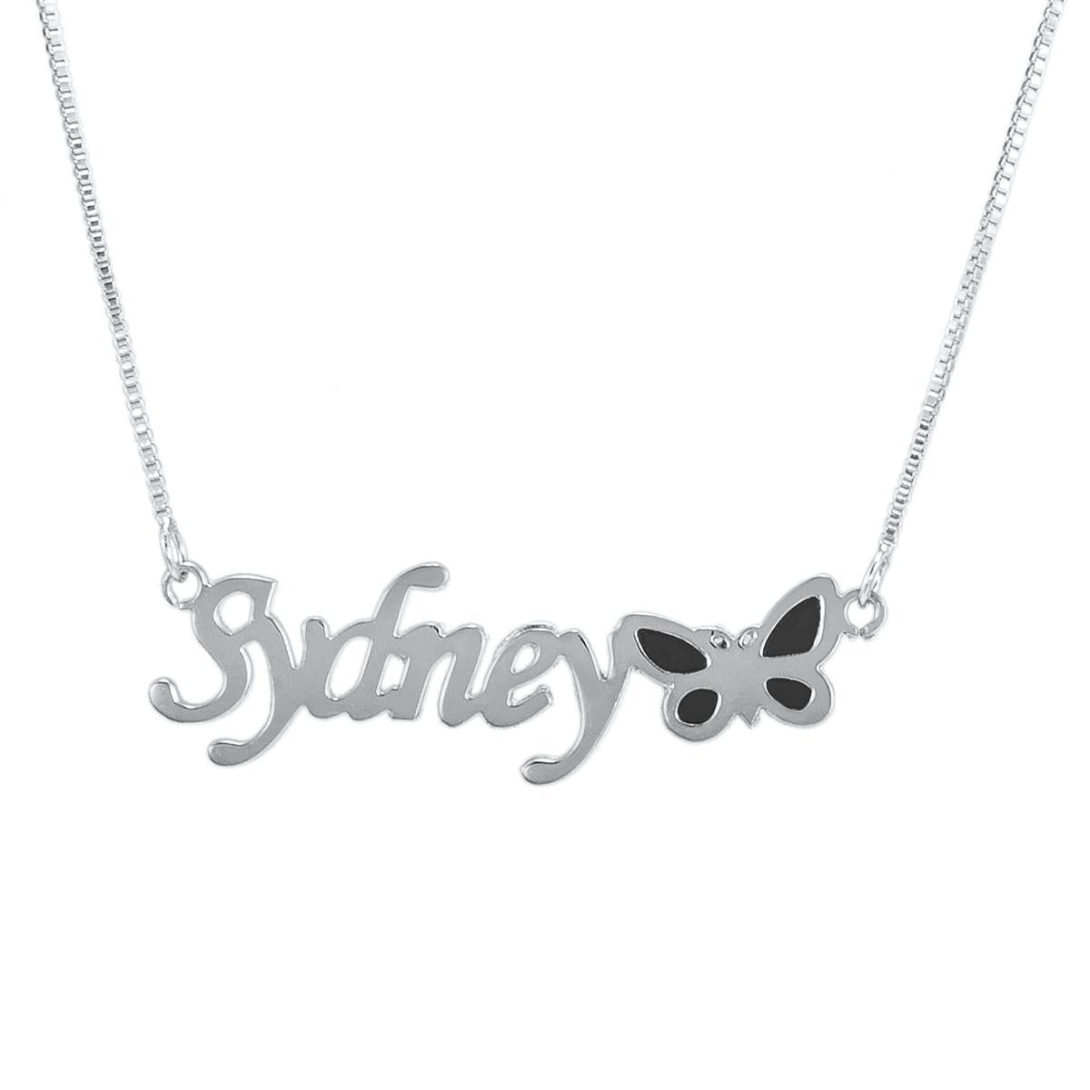 Custom name butterfly necklace in silver for women