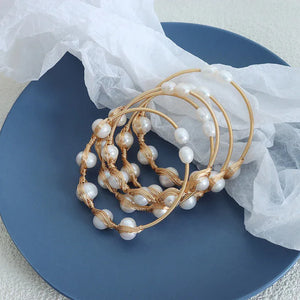 Golden Serenity – 18K Gold Light Luxury Pearl Inlaid Bracelet
