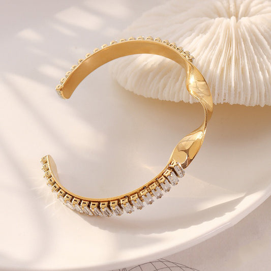 Twisted Gemstone Open Bracelet for Women - Argesteel