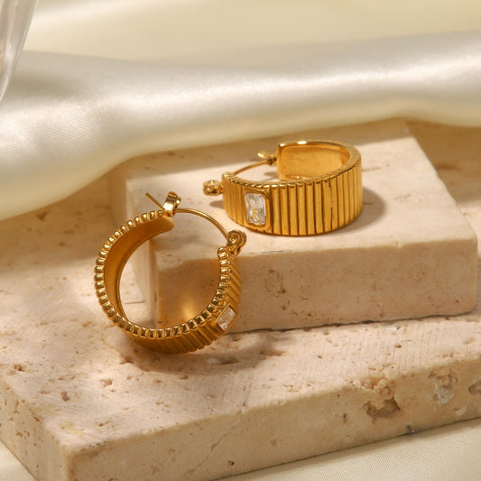 Square Gemstone Ribbed Earrings for Women - Argesteel