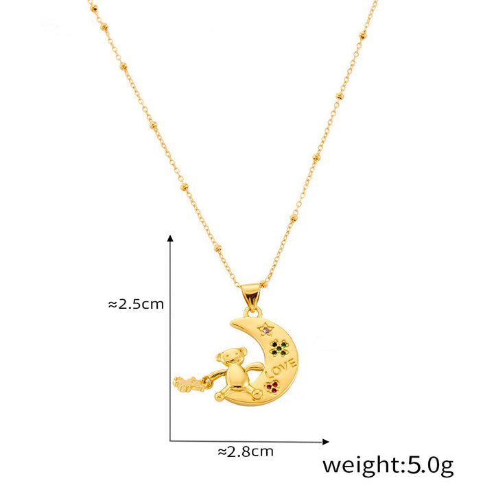Crescent Moon Diamond Necklace – 18K Gold Plated Light Luxury | Argesteel