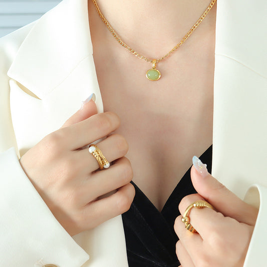 18K Gold Gem-Set Necklace & Earrings Set for Women - Argesteel