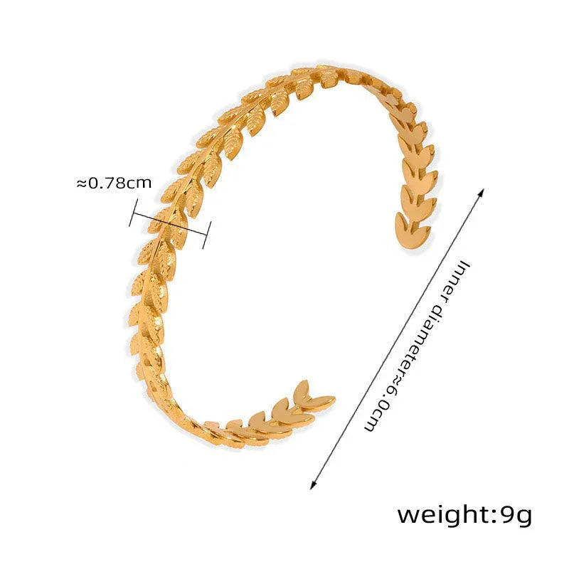 Golden Harvest – 18K Gold Wheat Ear C-Shape Open Bracelet