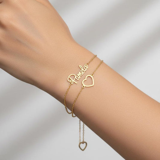 Customized Double-Chain Heart Name Bracelet for Women - Argesteel