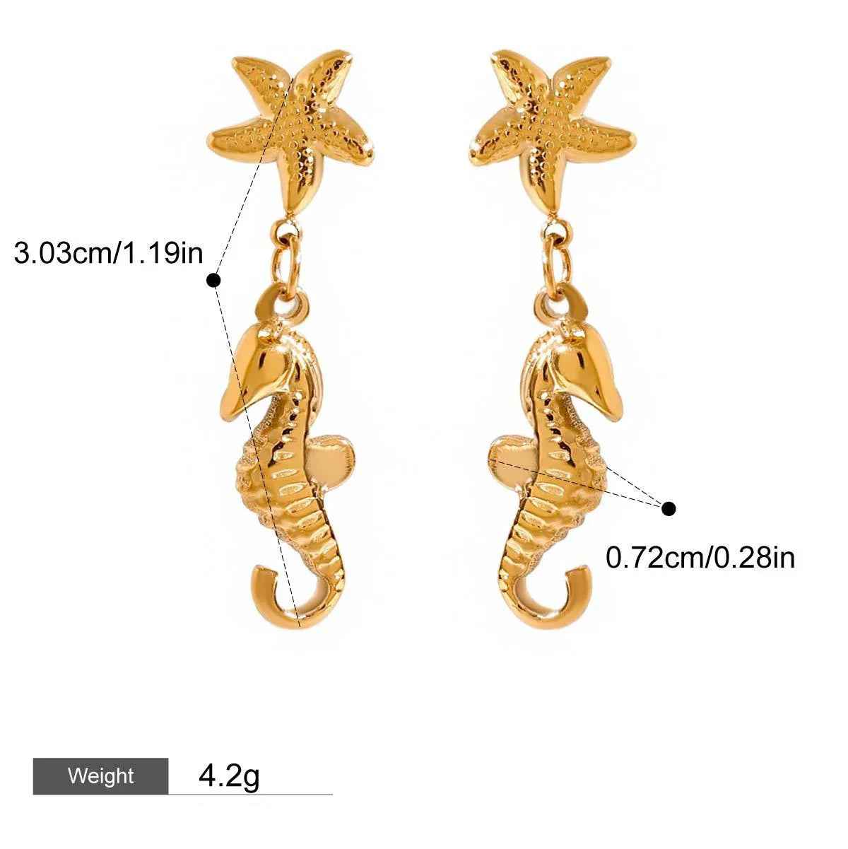 Seahorse Starfish Earrings - Trendy 18K Gold Marine-Inspired Design