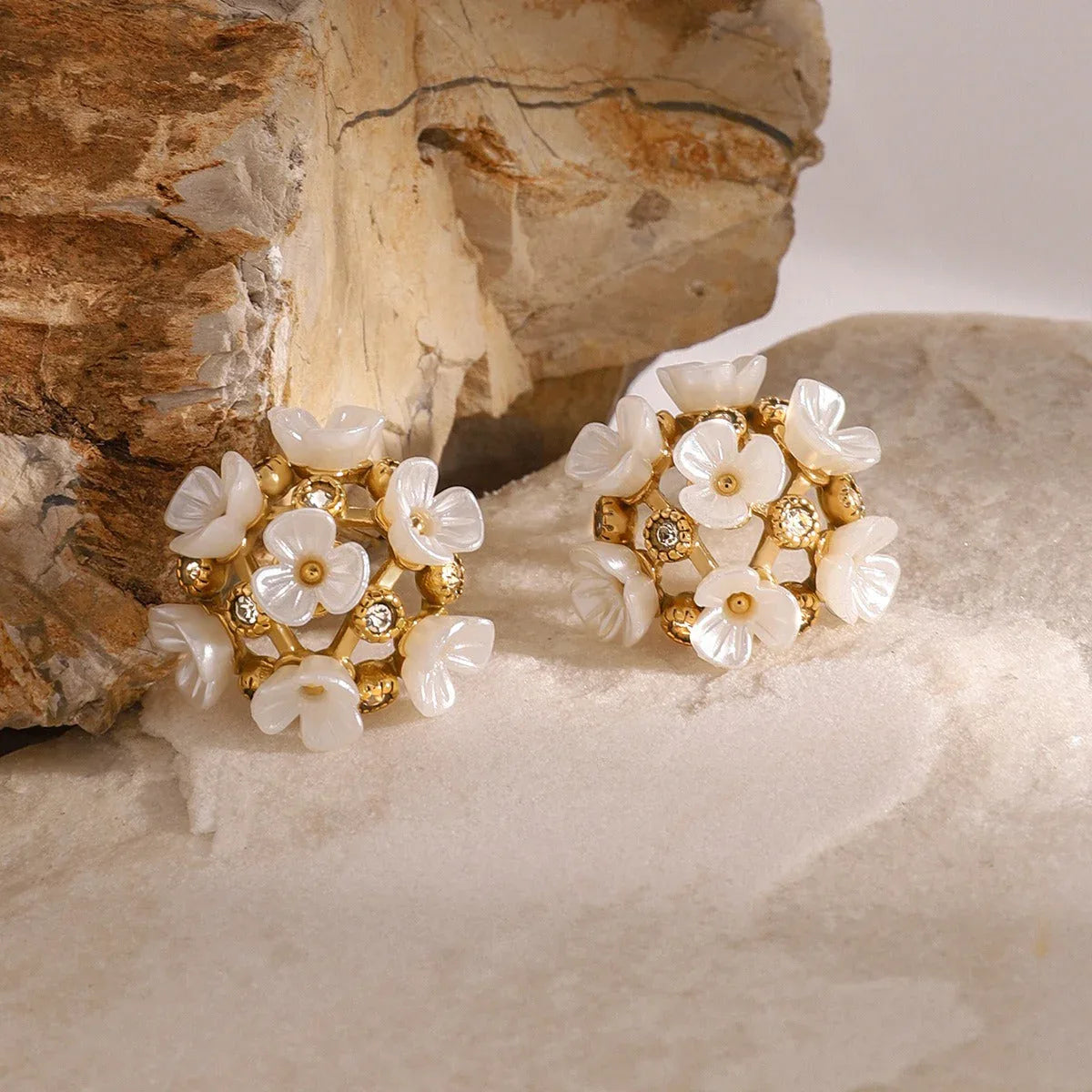 Floral Luminance – 18K Gold Earrings with Gemstone & Bloom Design