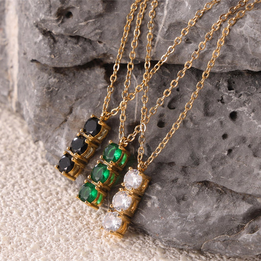 18K Gold Square Zircon Pendant Necklace - Argesteel