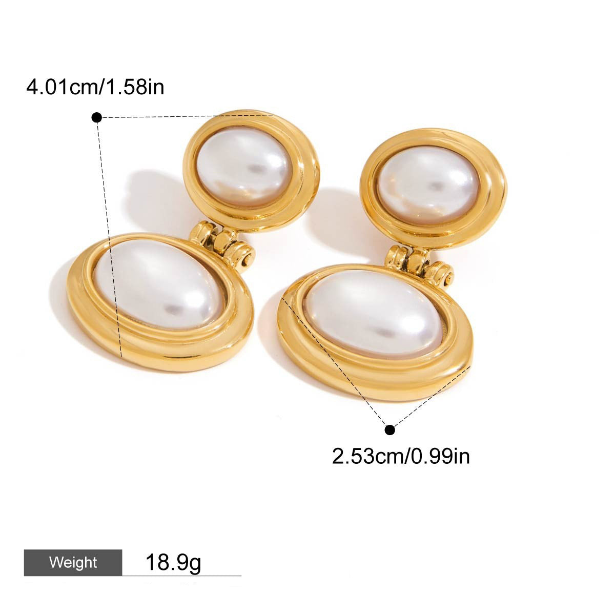 Elegant gold and pearl oval earrings for women