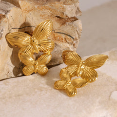 Papillon Luxe Earrings – 18K Gold Butterfly-Shaped with Texture