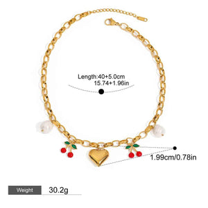 Heart Cherry Pearl Necklace - Elegant 18K Gold Romantic Jewelry