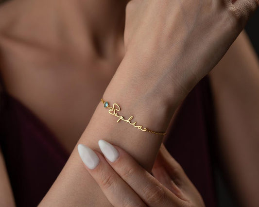 Personalized Cursive Name & Birthstone Bracelet for Women - Argesteel