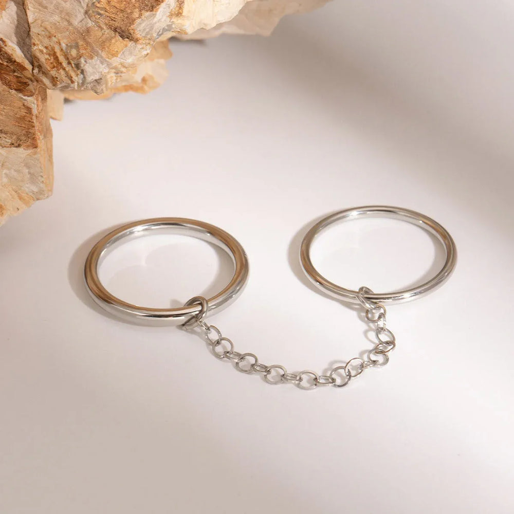 Linked Harmony – Double Ring with Chain Design Unique Ring
