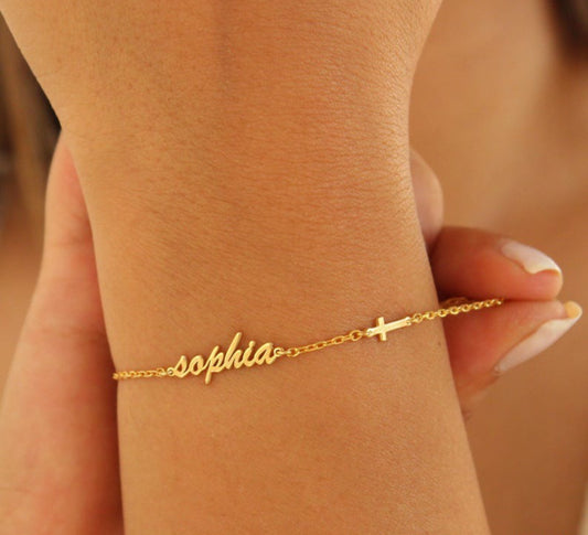 Customized Name & Cross Charm Bracelet for Women - Argesteel