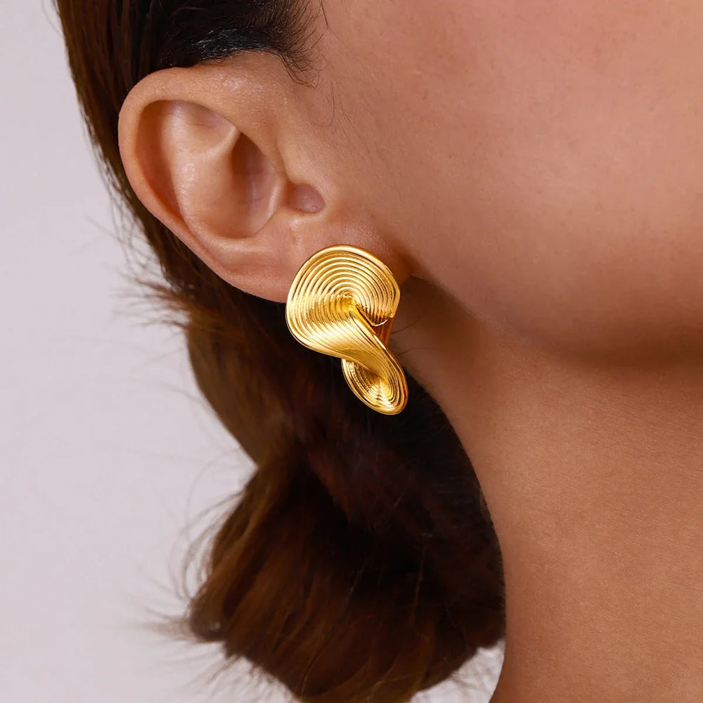 Auric Flow 18K Gold Geometric Earrings - Textured Statement Design - Argesteel