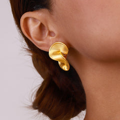 Auric Flow – 18K Gold Textured Geometric Statement Earrings