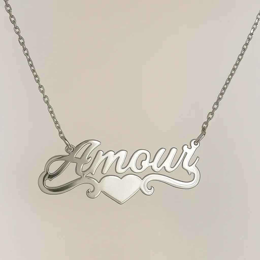 Amora Custom Name Necklace - Personalized Silver Heart Pendant