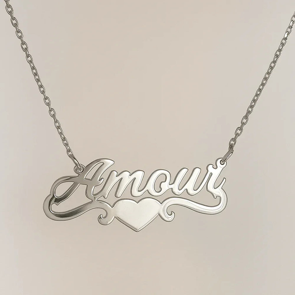 Amora Custom Name Necklace – Personalized Heart Pendant in Silver - Argesteel