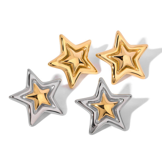 Five-Pointed Star Concave & Convex Earrings for Women - Argesteel