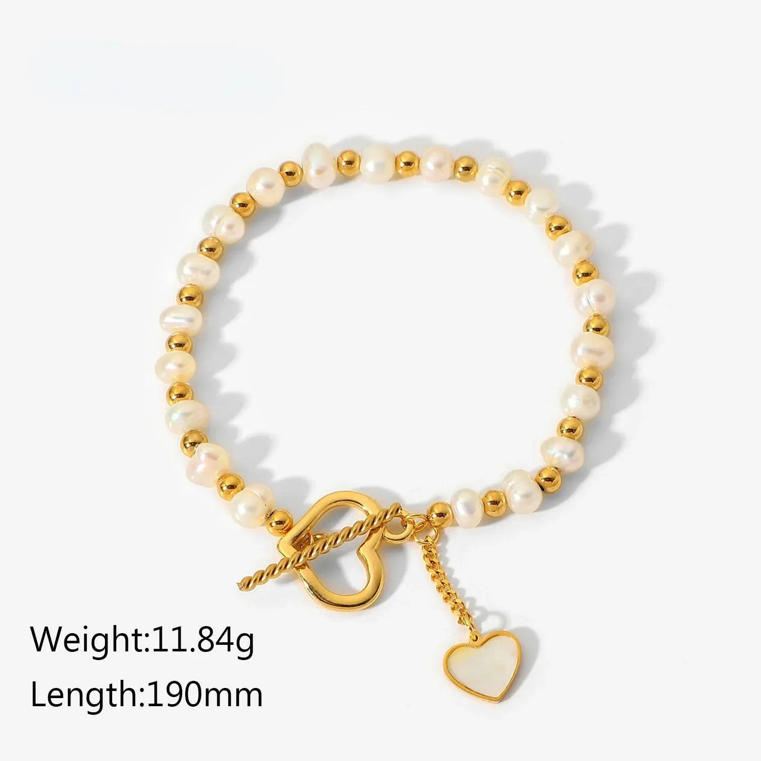 Lustre Link – 18K Gold Pearl Heart Bracelet with OT Clasp