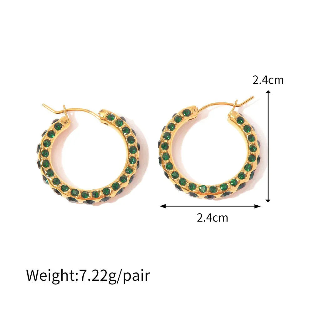 Eternal Halo – 18K Gold Circle Earrings with Diamond Inlay