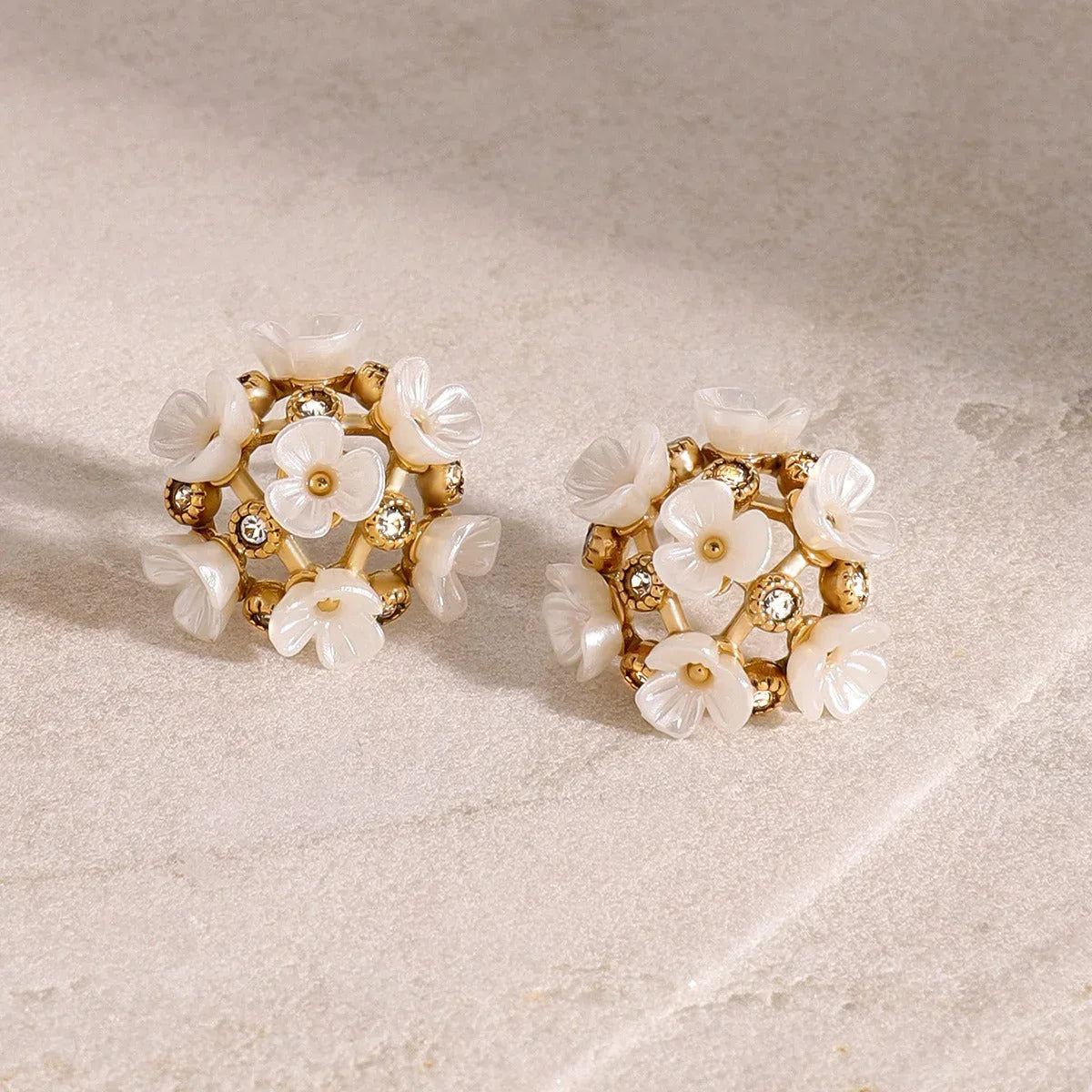 Floral Luminance – 18K Gold Earrings with Gemstone & Bloom Design