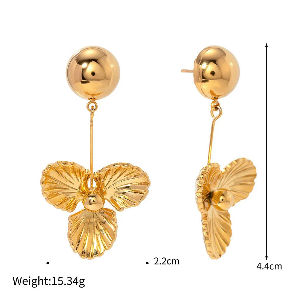 Celene Bloom Dome Earrings – 18K Gold Retro Hemisphere Floral Design - Argesteel