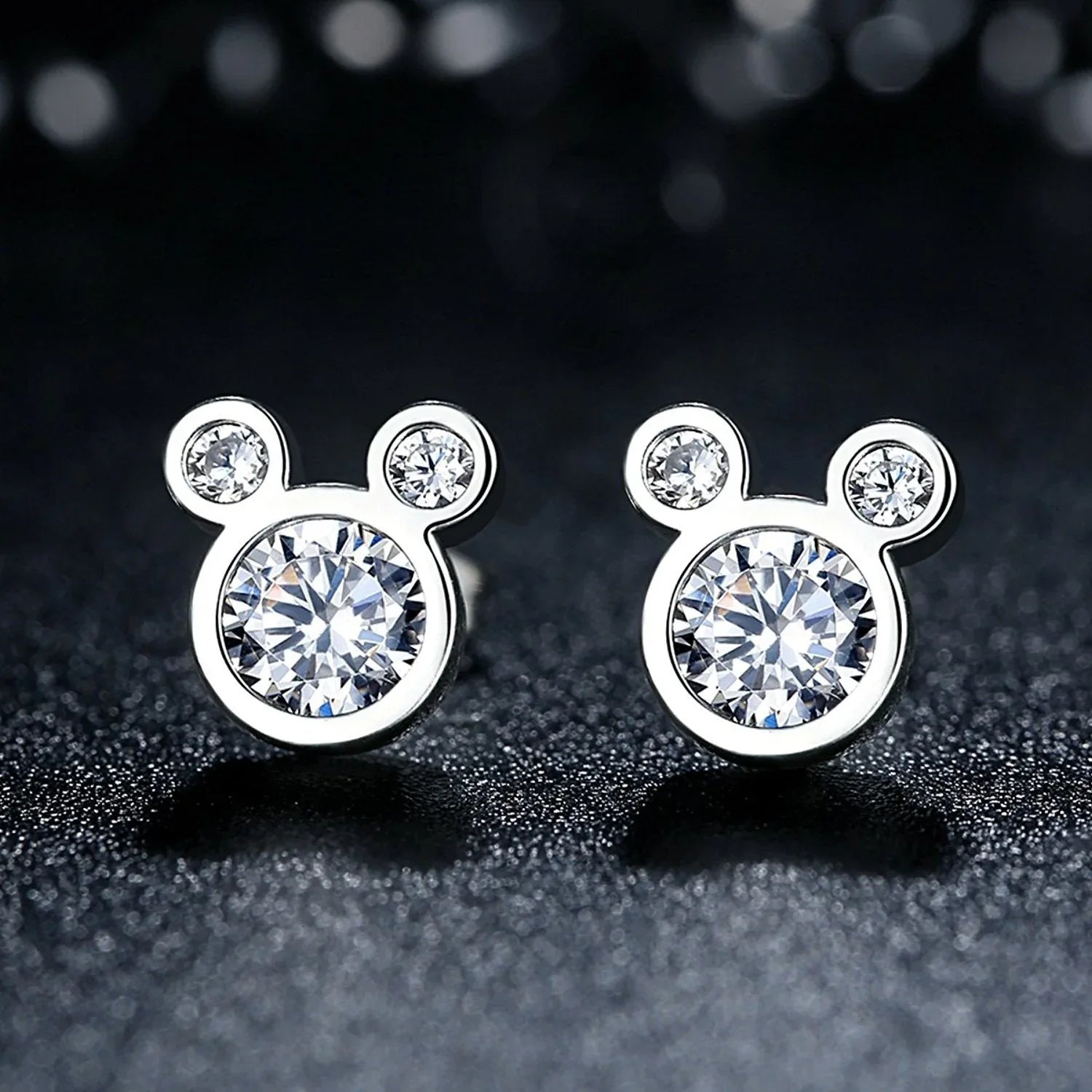 Delicate Dazzling – Diamond Mickey  Design Zirconia Earrings
