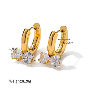 Fashion Novel 18K Gold Double Heart Bow Knot Earrings with Diamonds