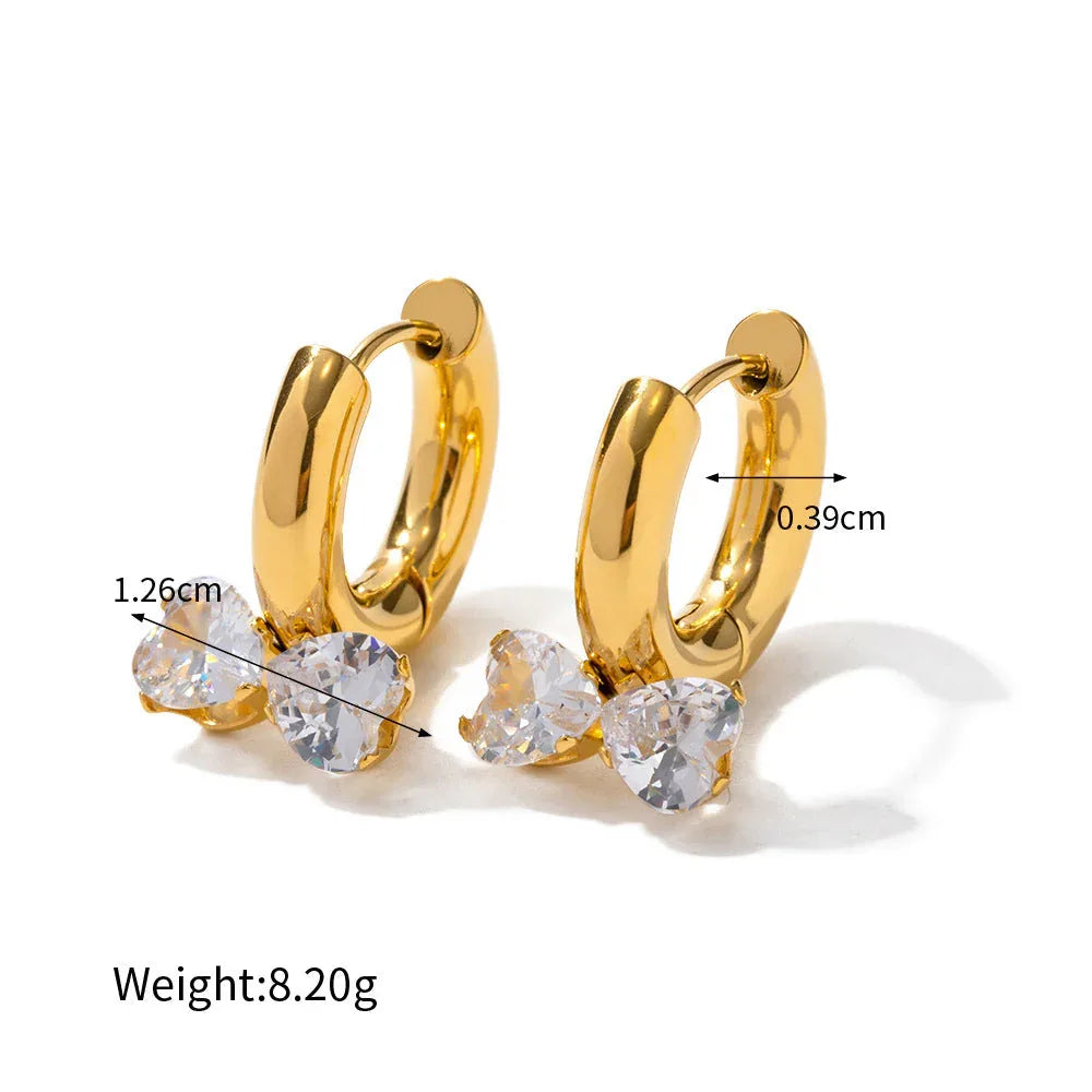 Fashion Novel 18K Gold Double Heart Bow Knot Earrings with Diamonds