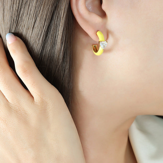 18K Gold C-Shaped Heart Zircon Earrings for Women - Argesteel