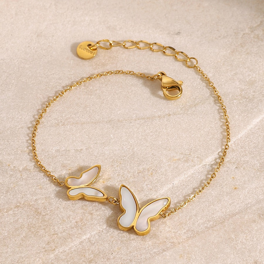 Wings of Elegance Bracelet – 18K Gold Butterfly with Gemstone Inlays for Women