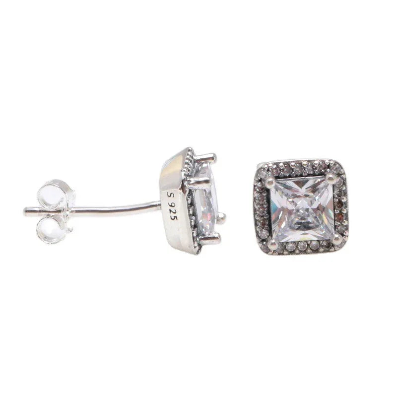 Aurea Square Diamond Earrings – S925 Silver Geometric Luxury Design - Argesteel