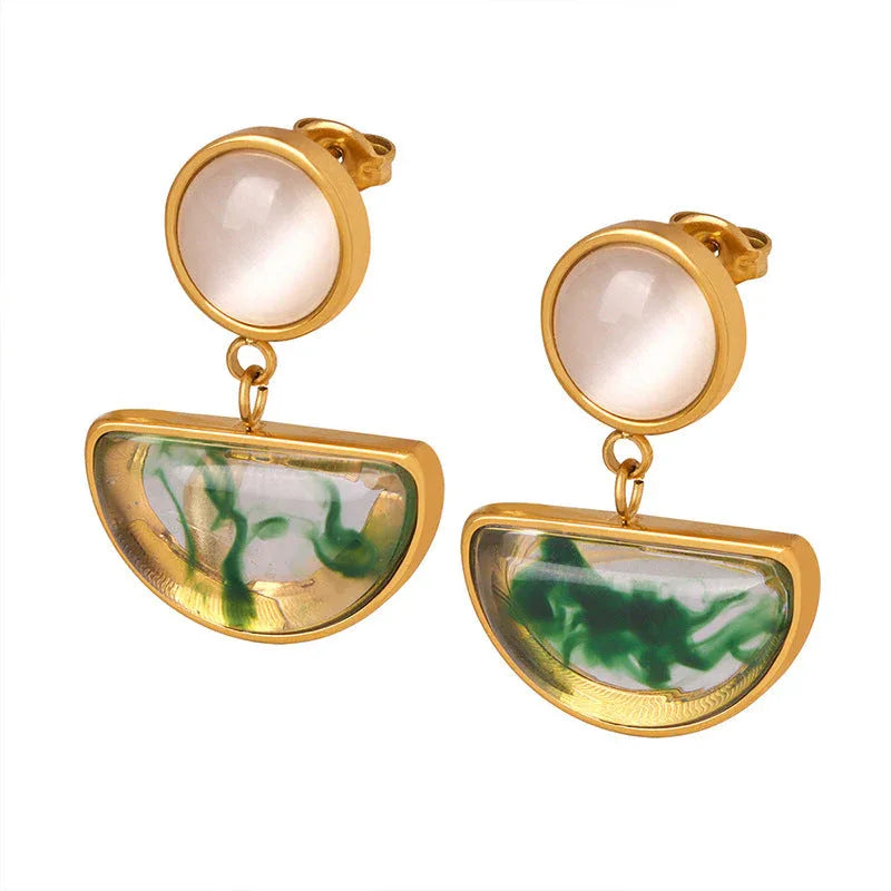 Noble Fashion – 18K Gold Inlaid Gemstone Versatile Earrings