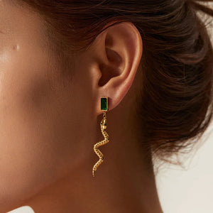 Delicate Edge – 18K Plated Cubic Zirconia Snake Rectangle Drop Earrings
