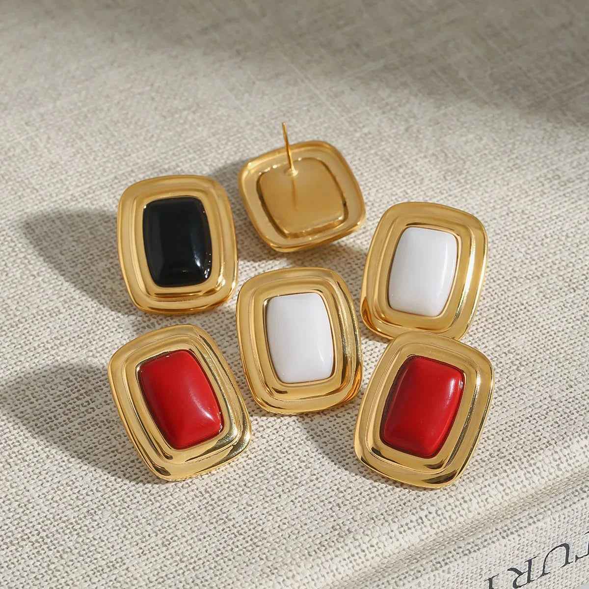 GeoCurve Rectangular Earrings - Geometric 18K Gold Statement Design