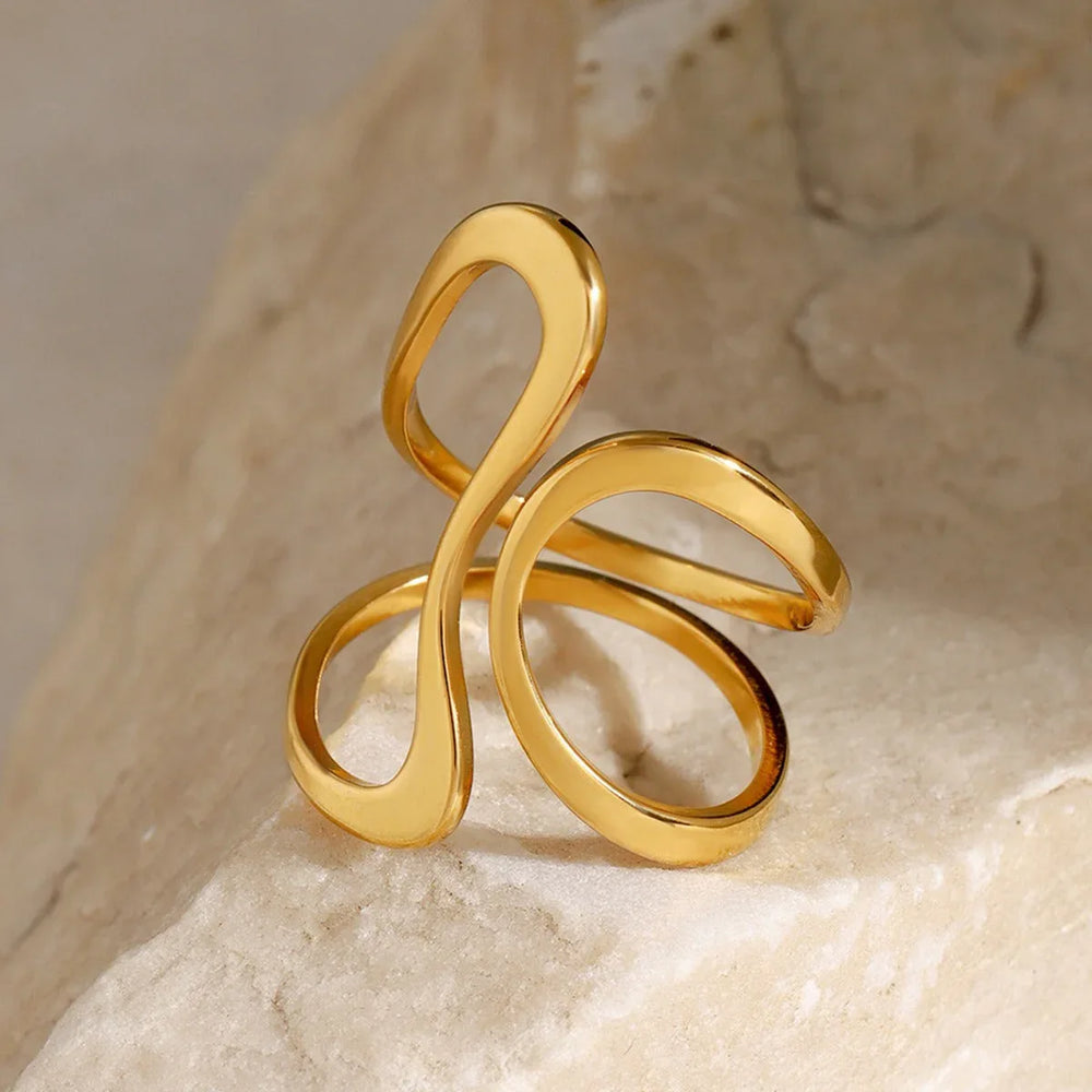 Bold Contour Gold Contour Ring – 18K Gold Trendy Unique Line Design - Argesteel
