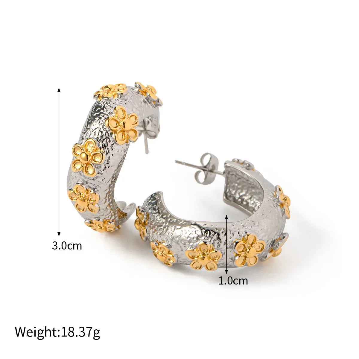 Lunaria Hammered C-Hoop Earrings – Exquisite 18K Gold Floral Texture Design