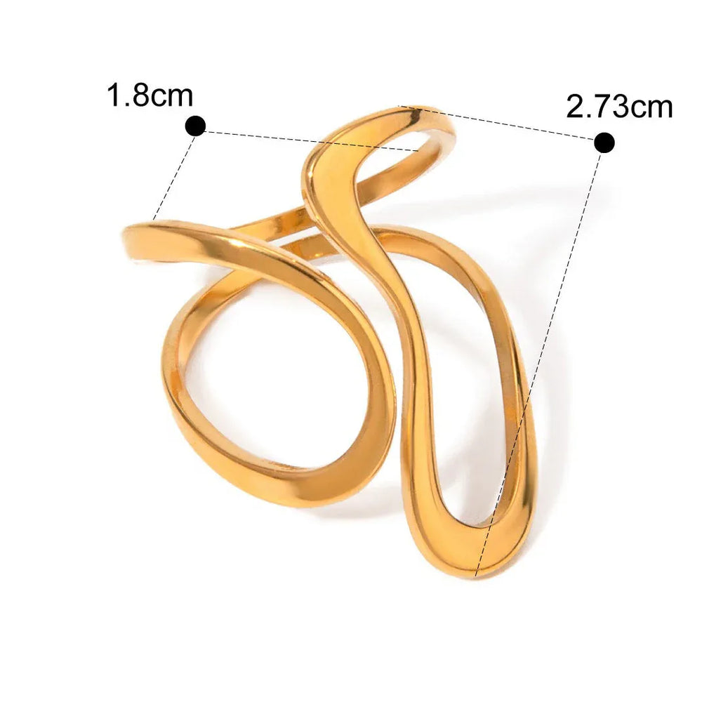 Bold Contour Gold Contour Ring – 18K Gold Trendy Unique Line Design - Argesteel
