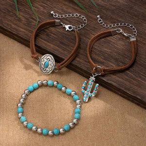 Cactus Tag Bracelet Set – S925 Silver with Imitation Turquoise Design