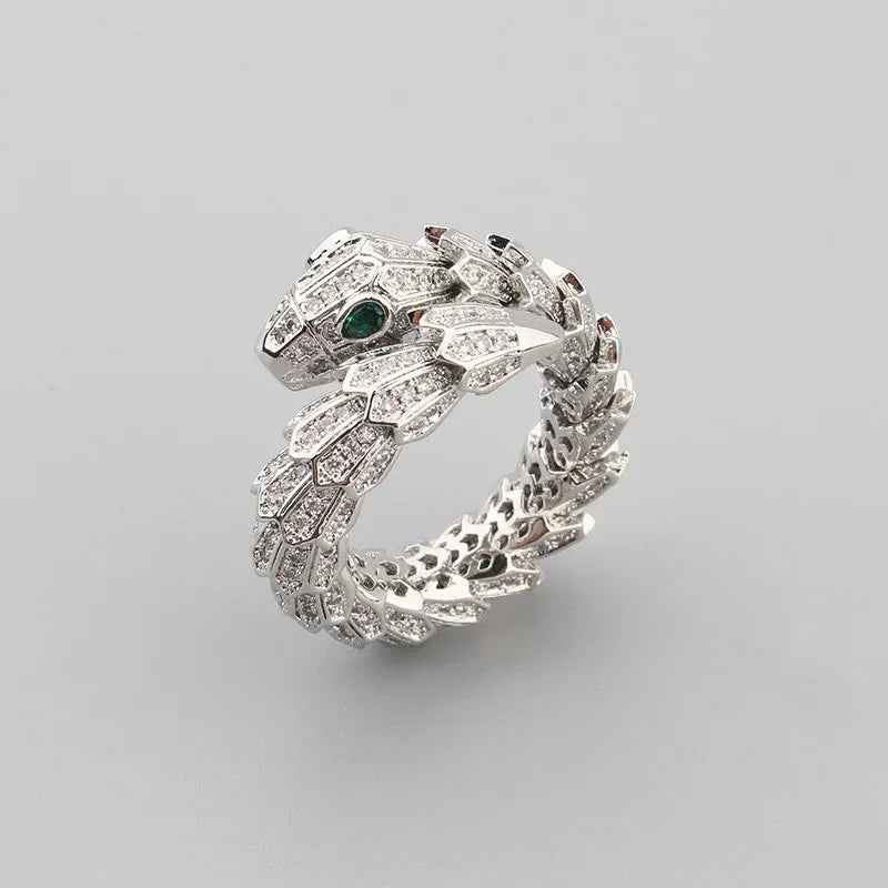 Serpent Luxe 18K Gold Snake Ring - Gemstone Inlaid Open Design