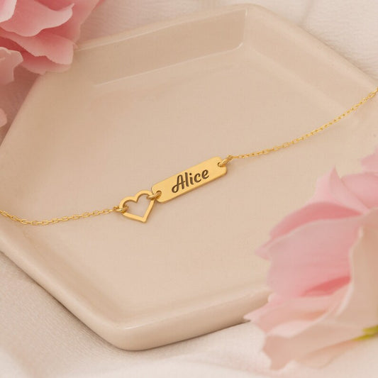 Hollow Heart Custom Name Bar Bracelet for Women - Argesteel