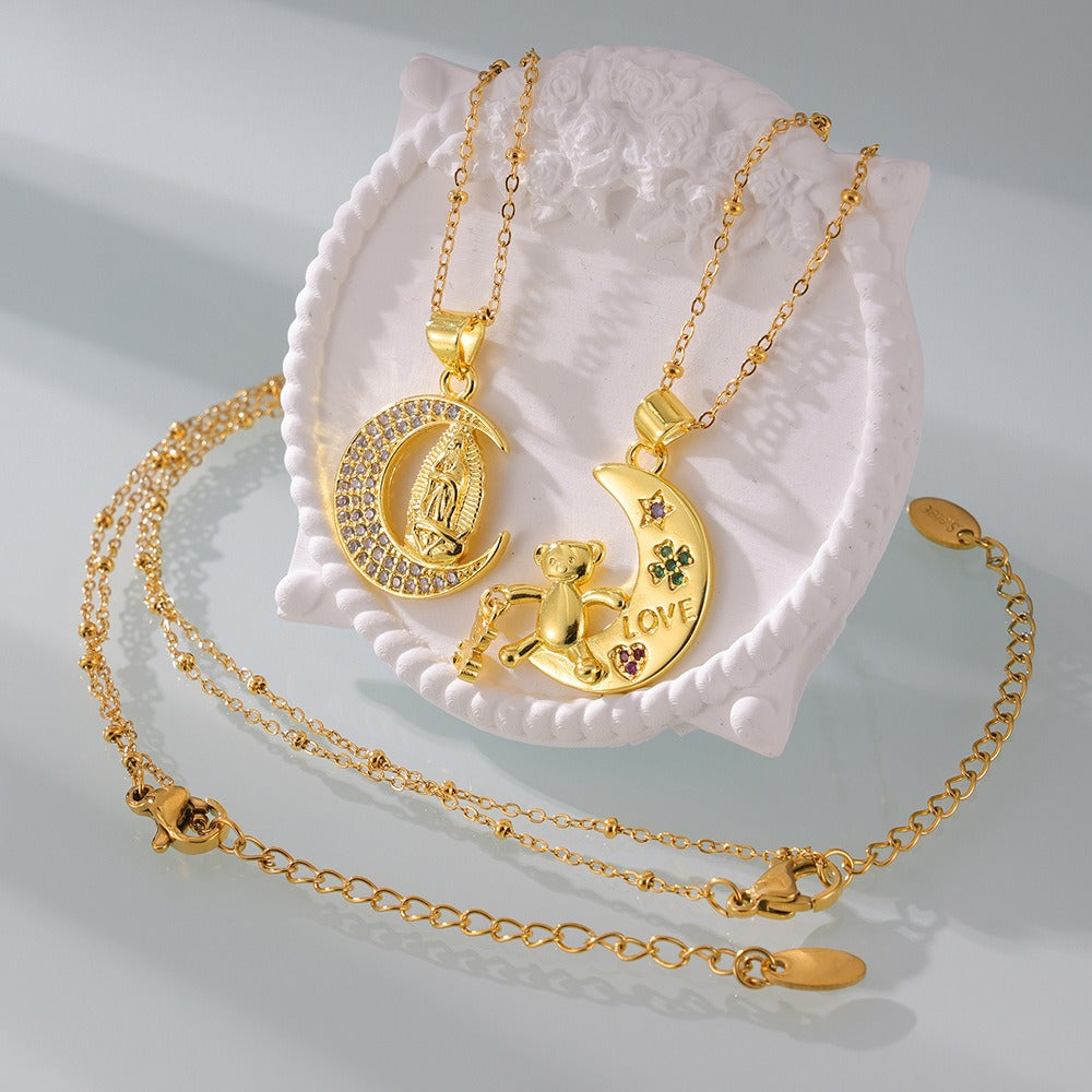 Crescent Moon Diamond Necklace – 18K Gold Plated Light Luxury | Argesteel