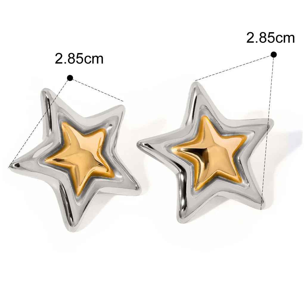 Nova Star Earrings - Trendy 18K Gold Textured Five-Pointed Design