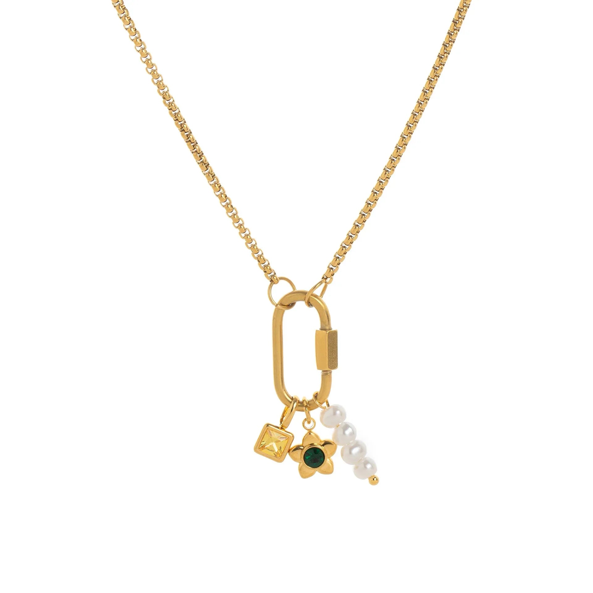 Celestial Bloom Necklace – 18K Gold Oval with Hollow Star Gemstone Pendan