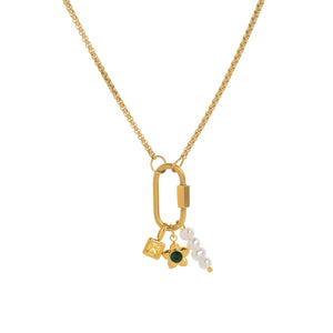 Celestial Bloom Necklace – 18K Gold Oval with Hollow Star Gemstone Pendan