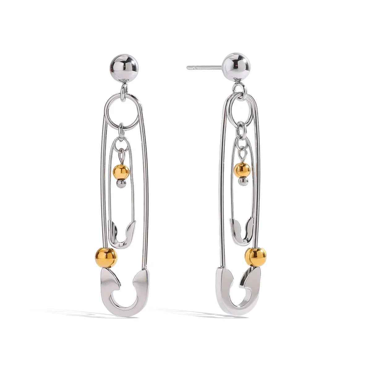 Pin Bead Earrings – 18K Gold & Silver Colorblock Unique Trendy Design