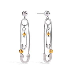 Pin Bead Earrings – 18K Gold & Silver Colorblock Unique Trendy Design