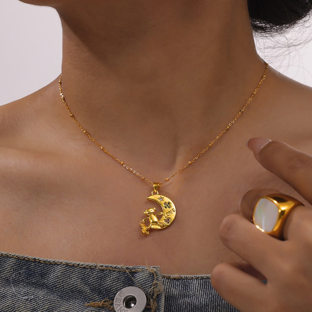 Crescent Moon Diamond Necklace – 18K Gold Plated Light Luxury | Argesteel