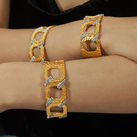 Geometric C-Shaped Zircon Hip-Hop Bracelet for Women - Argesteel