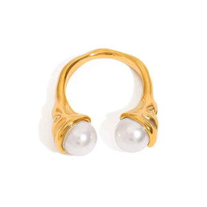 Open Pearl Ring - Elegant 18K Gold Inlaid Modern Minimalist Design